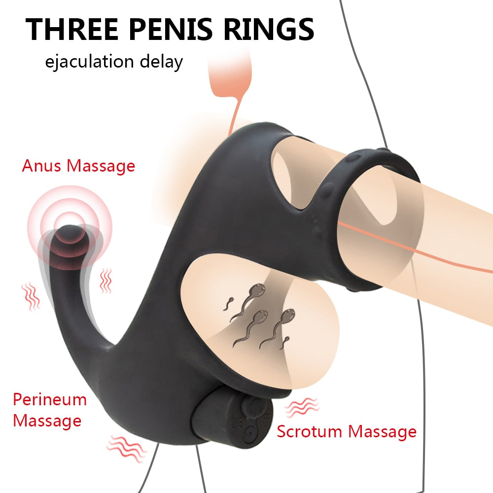 Vibrating Dual Penis Ring with Taint Teaser - Lusty Age